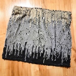 Sequin Mini Skirt - Black, Gray & Biege
